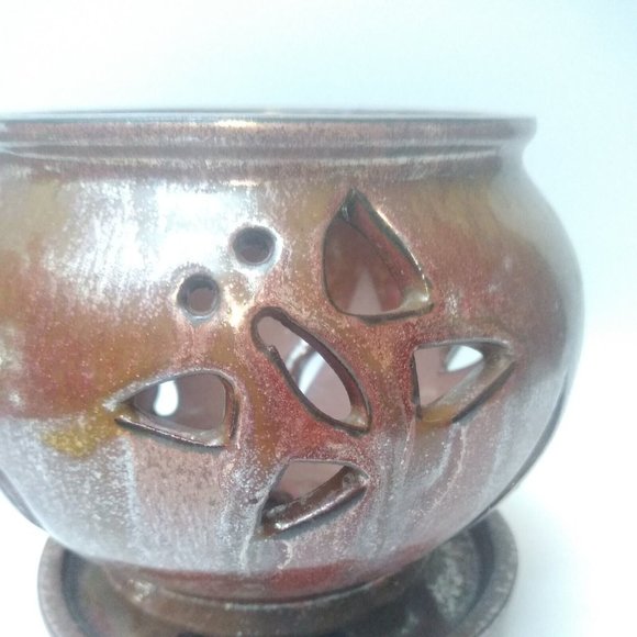 Orchid/Sacculate Flower Pot Cut Out Butterfly Planter Attached Saucer 5.5"T CUTE - Picture 11 of 11